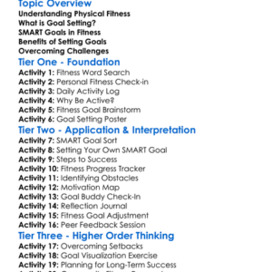 Goal Setting In Physical Fitness Worksheet Activity Booklet