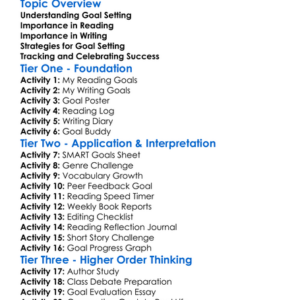 Goal Setting In Reading And Writing Worksheet Activity Booklet