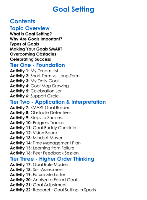 Goal Setting Worksheet Activity Booklet