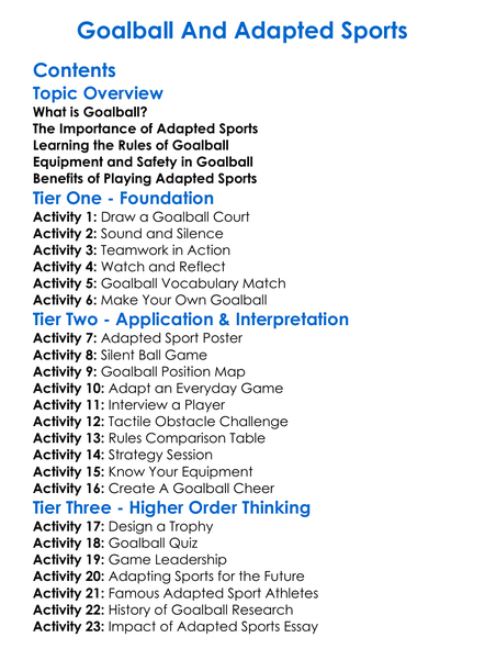 Goalball And Adapted Sports Worksheet Activity Booklet