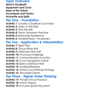 Goalball Basics Worksheet Activity Booklet