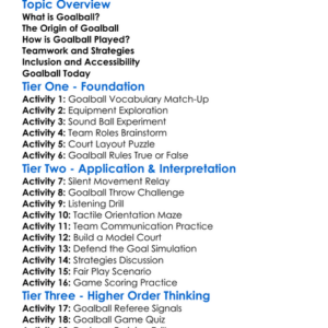 Goalball Introduction Worksheet Activity Booklet