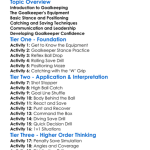 Goalkeeping Basics Worksheet Activity Booklet