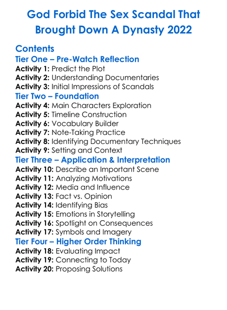 God Forbid The Sex Scandal That Brought Down A Dynasty 2022 Worksheet Activity Booklet