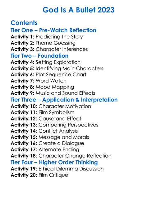 God Is A Bullet 2023 Worksheet Activity Booklet