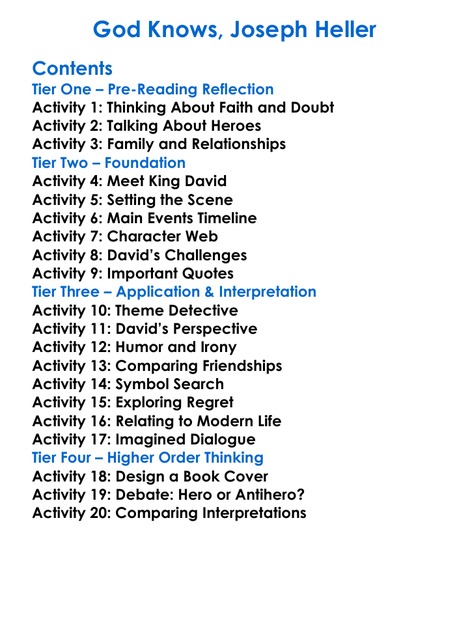 God Knows Joseph Heller Worksheet Activity Booklet