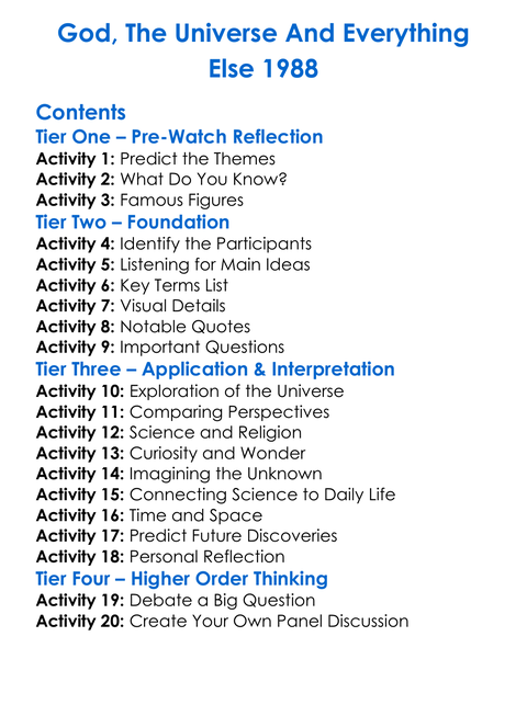 God The Universe And Everything Else 1988 Worksheet Activity Booklet
