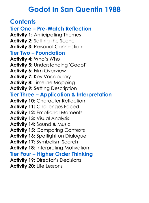 Godot In San Quentin 1988 Worksheet Activity Booklet