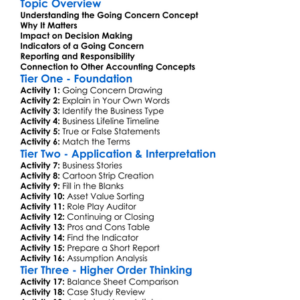 Going Concern Concept Worksheet Activity Booklet