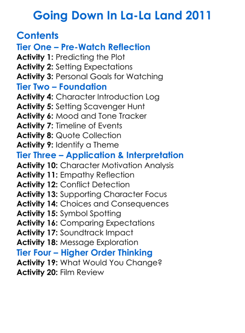 Going Down In La-La Land 2011 Worksheet Activity Booklet