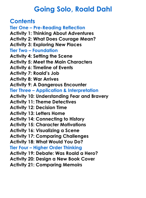 Going Solo Roald Dahl Worksheet Activity Booklet