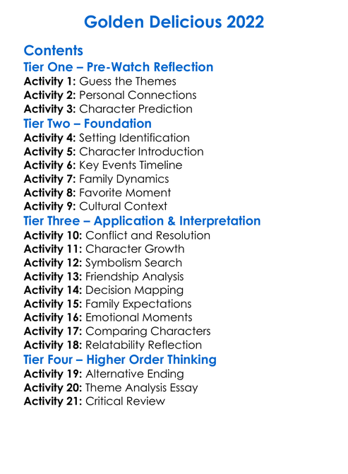 Golden Delicious 2022 Worksheet Activity Booklet
