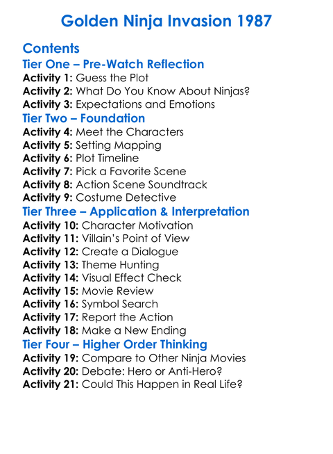 Golden Ninja Invasion 1987 Worksheet Activity Booklet