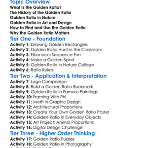 Golden Ratio In Design Worksheet Activity Booklet