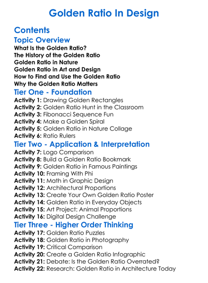 Golden Ratio In Design Worksheet Activity Booklet
