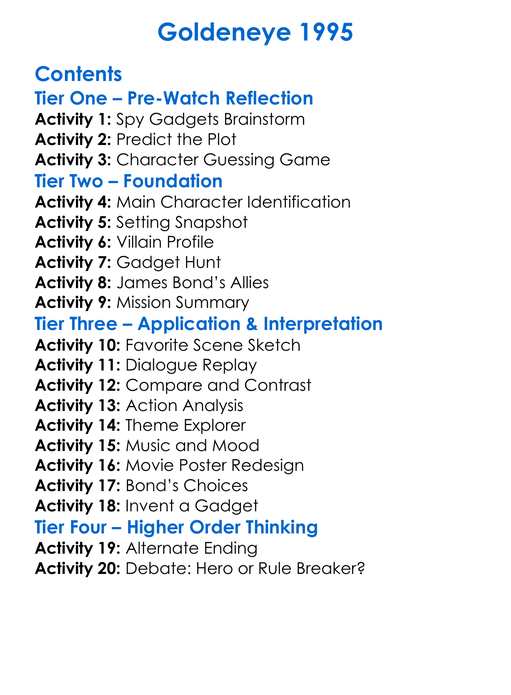 Goldeneye 1995 Worksheet Activity Booklet