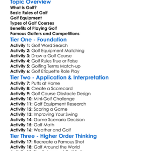 Golf Introduction Worksheet Activity Booklet