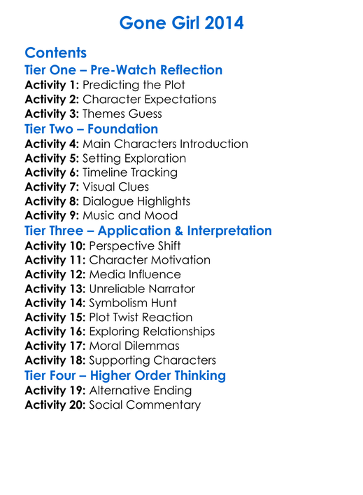 Gone Girl 2014 Worksheet Activity Booklet