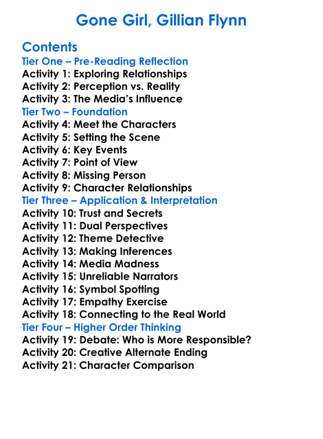 Gone Girl Gillian Flynn Worksheet Activity Booklet