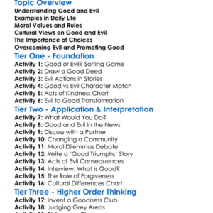 Good And Evil Worksheet Activity Booklet