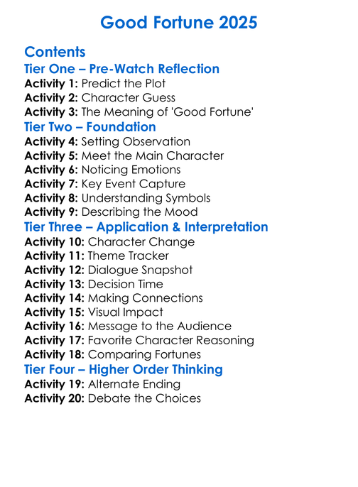 Good Fortune 2025 Worksheet Activity Booklet
