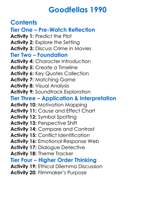 Goodfellas 1990 Worksheet Activity Booklet