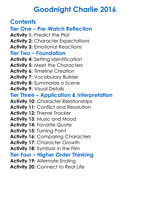 Goodnight Charlie 2016 Worksheet Activity Booklet