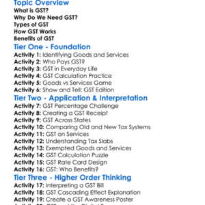 Goods And Services Tax Gst Basics Worksheet Activity Booklet