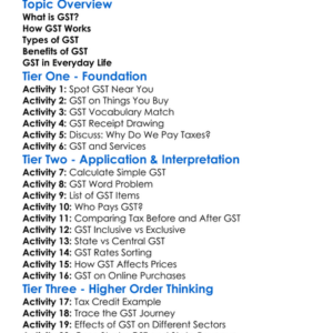 Goods And Services Tax Gst Worksheet Activity Booklet