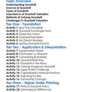 Goodwill And Its Valuation Worksheet Activity Booklet
