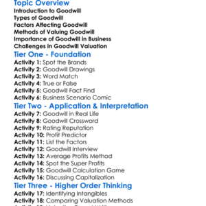 Goodwill Valuation Worksheet Activity Booklet