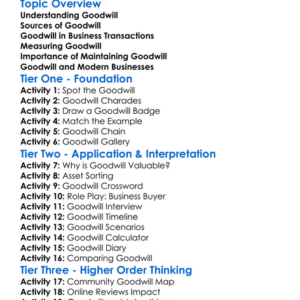Goodwill Worksheet Activity Booklet