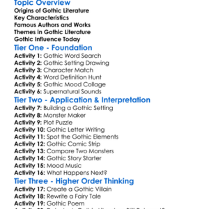Gothic Literature Worksheet Activity Booklet