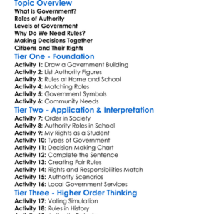 Government And Authority Worksheet Activity Booklet