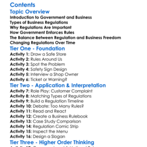 Government And Business Regulation Worksheet Activity Booklet