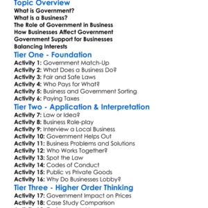 Government And Business Worksheet Activity Booklet