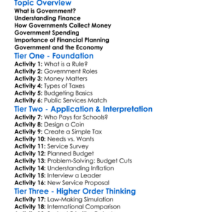 Government And Finance Worksheet Activity Booklet