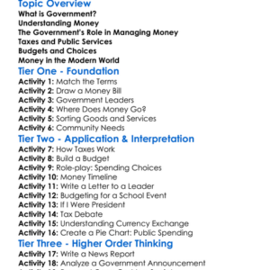 Government And Money Worksheet Activity Booklet