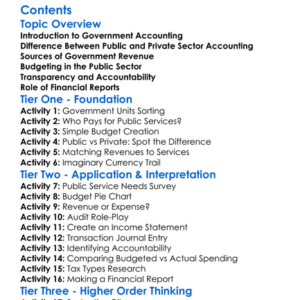 Government And Public Sector Accounting Worksheet Activity Booklet