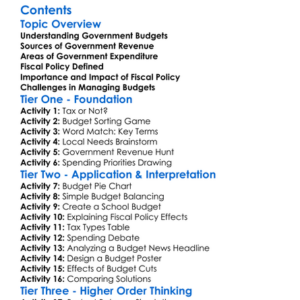 Government Budget And Fiscal Policy Worksheet Activity Booklet