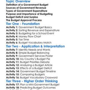 Government Budget Worksheet Activity Booklet