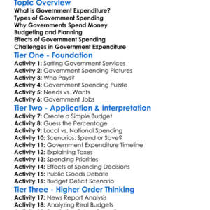 Government Expenditure Worksheet Activity Booklet
