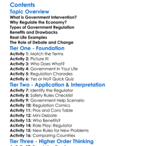 Government Intervention And Regulation Worksheet Activity Booklet