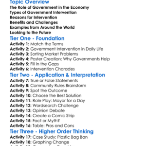 Government Intervention Worksheet Activity Booklet