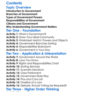 Government Powers And Responsibilities Worksheet Activity Booklet