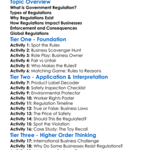 Government Regulation In Business Worksheet Activity Booklet