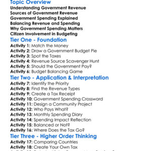 Government Revenue And Spending Worksheet Activity Booklet
