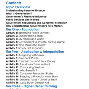 Government Role In Personal Finance Worksheet Activity Booklet