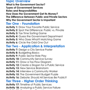 Government Sector Worksheet Activity Booklet