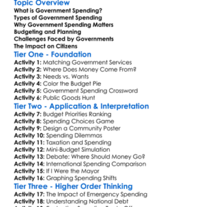 Government Spending Worksheet Activity Booklet